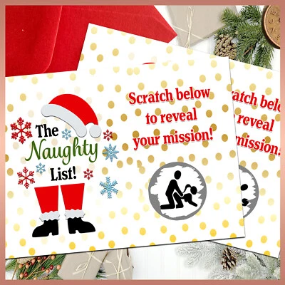 10x SEX POSITION NAUGHTY LIST SCRATCH CARDS XMAS Rude Novelty Love Gift Him Her