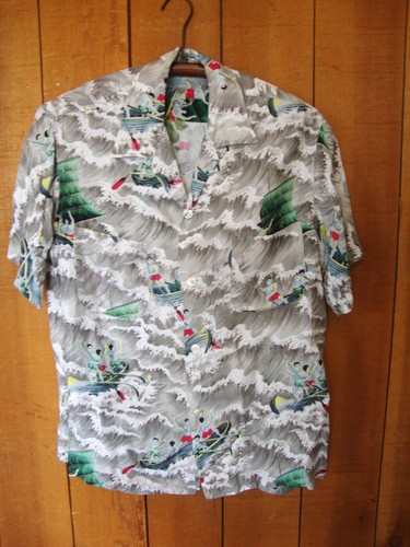 Camicia hawaiana vintage anni 50 Penney's Rayon/Made in Japan/Collo ad anello/Media - Foto 3 di 11