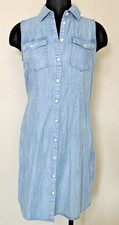 Untuckit For Her Perry Shirt Dress SZ 4 Blue Lyocell Sleeveless Button Up 40619