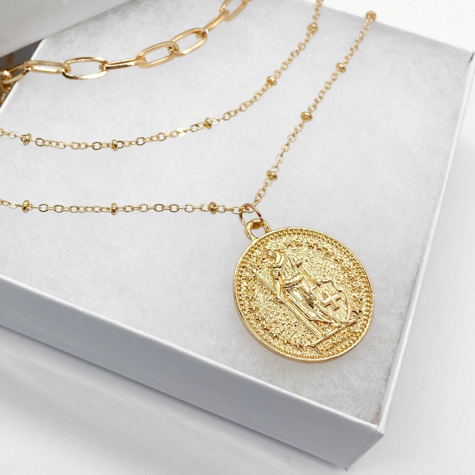 Gold Coin Necklace Virgin Mary Necklace with Layered Gold Chains eBay
