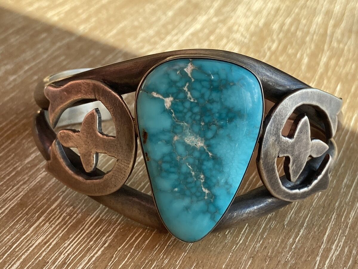 Intense Important Native American Navajo Carico Lake Turquoise Sterling Silver Bracelet Intense Important Native American Navajo Carico Lake Turquoise Sterling Silver Bracelet