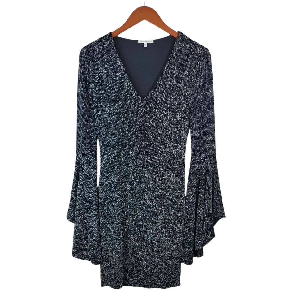 Vestido Charlotte Russe XS Sexy Mini Fiesta Bruja Acampanada Campana Manga Murciélago Plateado Foto 2 de 4