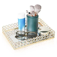 Metal Crystal Mirror Tray - 11.2"x8.1" Table Centerpieces Tray, Multi-Functio...