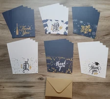 24 Assorted Graduation Thank You Cards - 6 Different Designs - with Envelopes