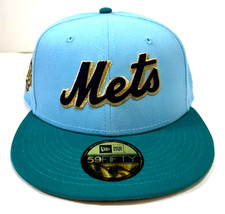New York Mets MLB NE Cooperstown 50th Anniv. Side Patch Fitted Hat ~Blue/Gold