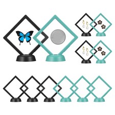 12Pcs 3.5x3.5" 3D Floating Frame Display Stand, PE Film with Base, Black Teal