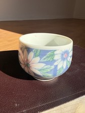Japanese Vintage Tea Cup Blue White Floral Motif Hand Painted Porcelain 180ml