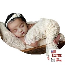 Newborn Girl Photography Props Baby Photoshoot Outfits Infant Lace Beige
