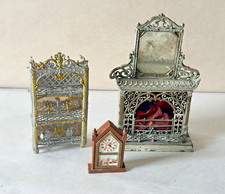 Vintage Antique Dollhouse Miniature Victorian Metal Fireplace Mirror Hearth ETC