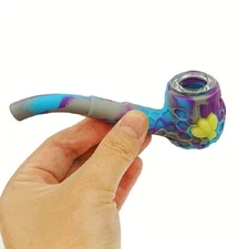 Silicone Smoking Pipe, Classic Vintage Silicone Tobacco Pipes with 9 Hole Glass