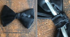 VTG 70s ORMOND USA BLACK SATIN FORMAL BOW TIE CLIP-ON 2 1/8"