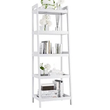 Bookshelf, 5 Tier Ladder Bookcase with Bamboo Frame, Freestanding Tall Narrow...