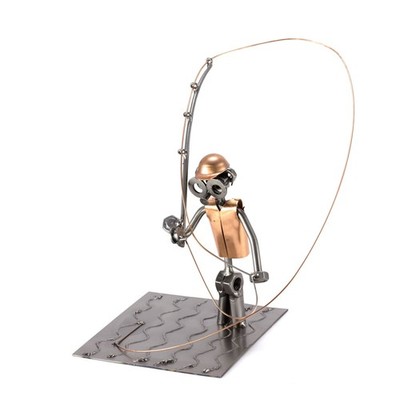 Steelman24 Fly Fishing Sculpture Nuts & Bolts Handmade Metal Figurine Germany