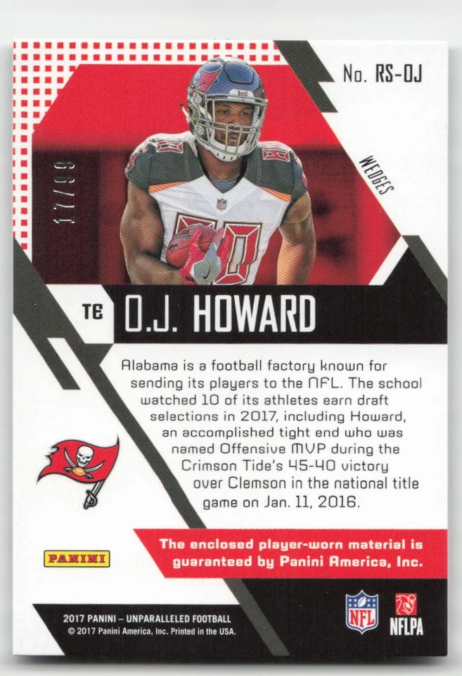 2017 Panini Unparalleled #RS-OJ O.J. Howard Rookie Stitches Jersey Purple #/99 - Image 2 of 2