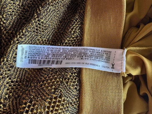 ZARA Crochet Pants Knit Wide Leg Elastic Waist Mustard/Gold Metallic Size Med - Picture 7 of 9