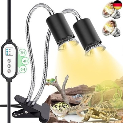 Reptilien Wärmelampe, 2x50W UVB/UVA Wärmelampe mit Timer, für Reptilien, Sc