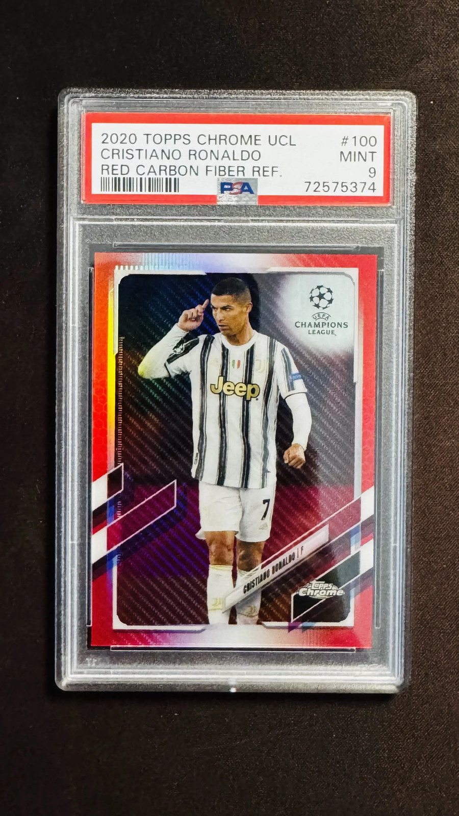 2020 Topps Chrome UCL Cristiano Ronaldo Red Carbon Fiber SSP PSA 9 #100 KM010