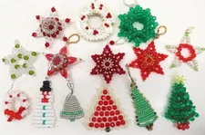 VTG Handmade Acrylic Beaded Christmas Ornaments 14ct Lot Trees Stars + D3290