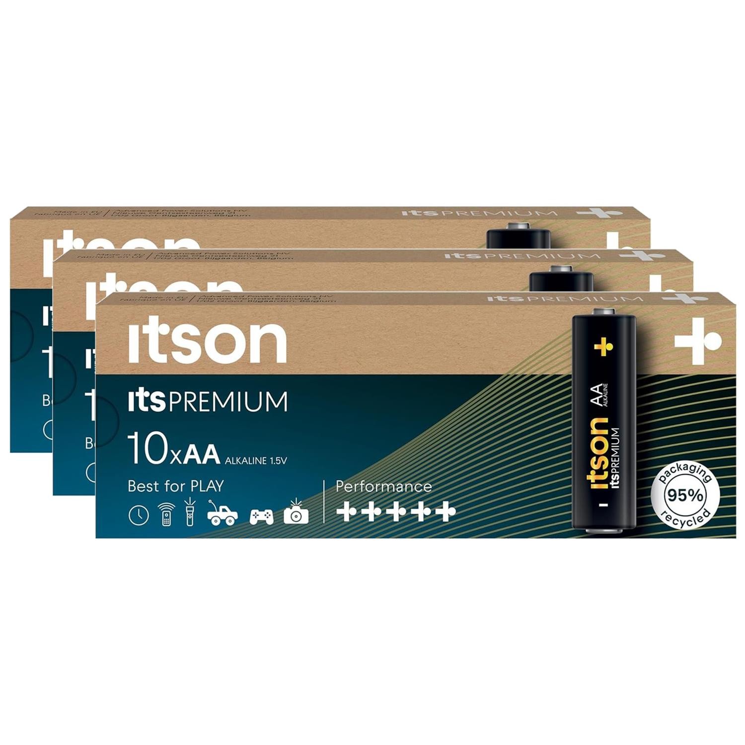 Piles alcalines AA LR6 ITSON lot de 30 pour appareils du quotidien