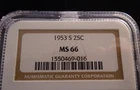1953-S Washington Silver Quarter NGC MS66