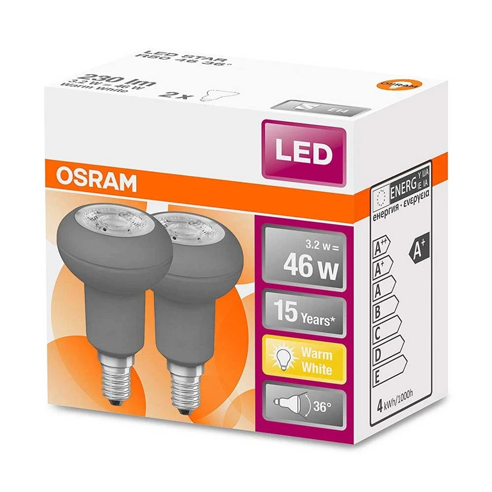 2 x Osram LED Superstar R50 riflettore 3,5 W = 46 W E14 230 lm bianco caldo 2700 K 36° - Immagine 2 di 4