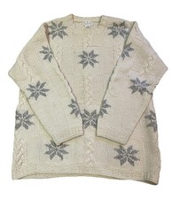 Vintage I.N.C. 100 Wool Sweater S Cream Gray Floral Knit Sleeveless Pullover