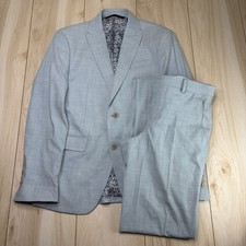 Egara Light Blue Chambray Suit Mens Size 35S 29x32 Stretch Poly-viscose