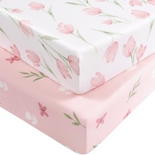 Baby Crib Sheets Girl, Fitted Crib Sheets 52" x 28", Soft Breathable Microfib...