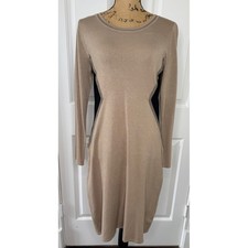 Nina Leonard Womens Tan Black Knit Long Sleeve Sweater Dress Size M