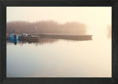 Herbst See Angeln Pier Gerahmtes Wandbild Poster Leinwanddruck Bild