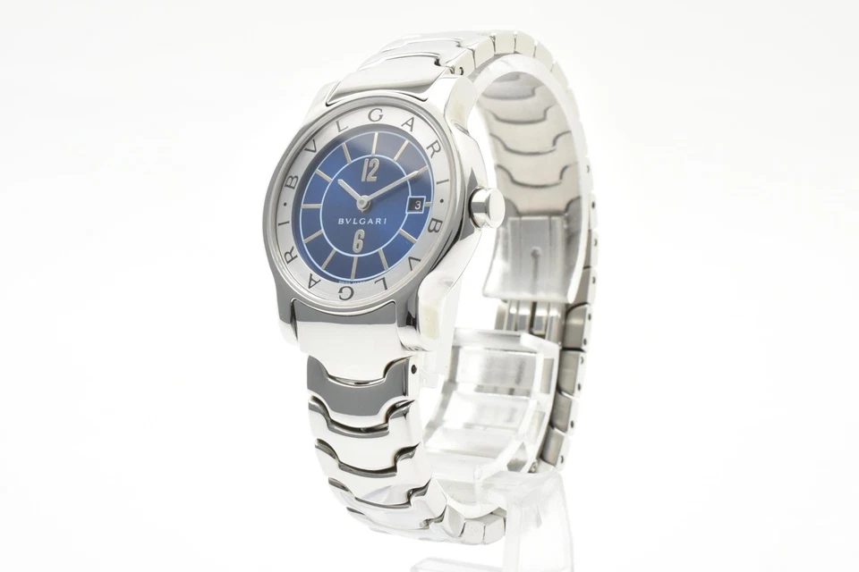 Reloj para mujer vintage [COMO NUEVO con caja] BVLGARI Solotempo ST29S esfera azul plata 28 mm Foto 2 de 4