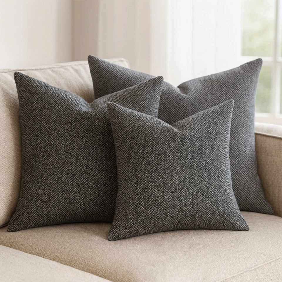 Tela de tweed espiga gris negro 70 % lana 145 cm de ancho para fundas de cama y edredones Foto 3 de 4