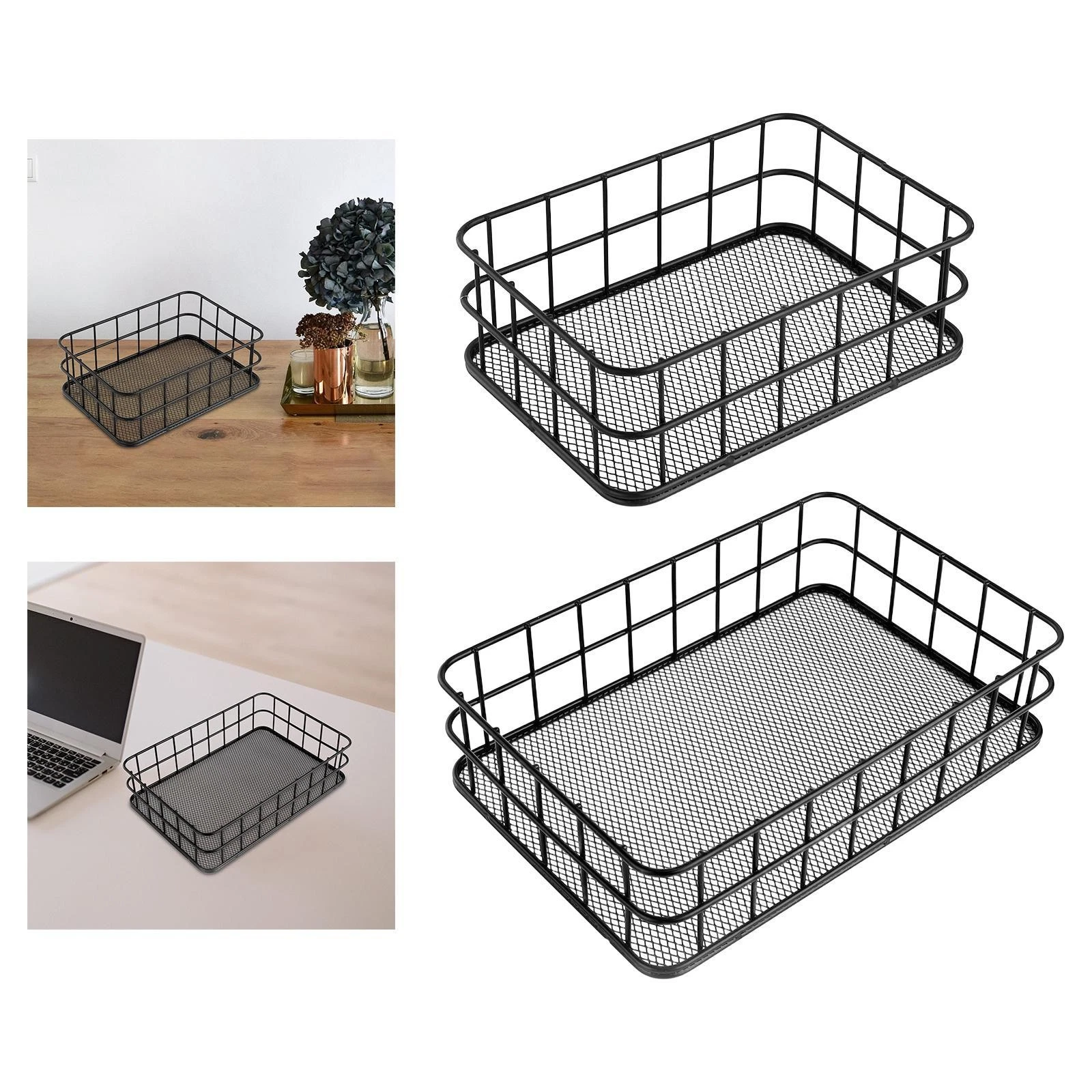 Wire Basket Organizer Bin Decorative Rectangular Stackable Pantry Organization