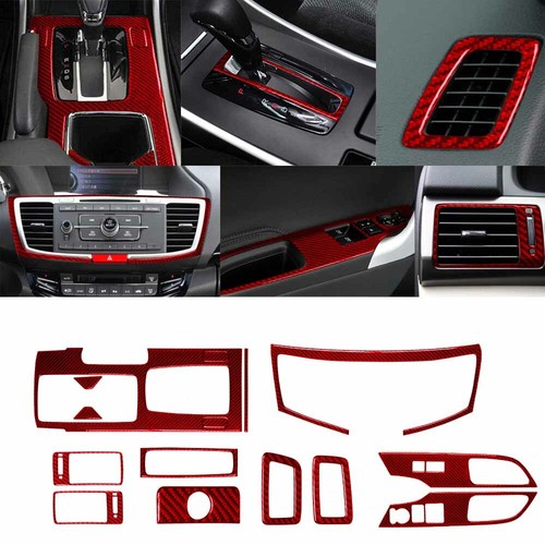 15Pcs For Honda Accord Coupe 13-17 Red Carbon Fiber Full Interior Kit Set Trim - Bild 1 von 10