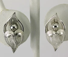 Vintage Forstner Sterling Silver Modernist Leaf Polished Ball Screw On Earrings
