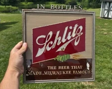 Antique Vintage Jos. Schlitz Brewing In Bottles Reverse Painted Glass Beer Sign