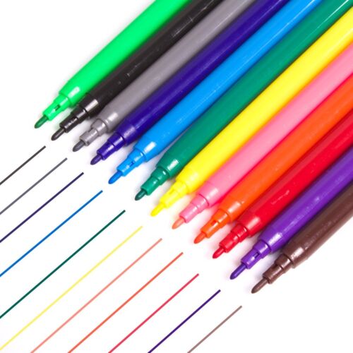 12Pc BRUSH TIP PEN SET Bright Long Lasting Colouring Marker Kids Art Craft Gift - Afbeelding 1 van 3