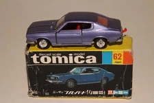TOMICA POCKET CARS #62 NISSAN BLUEBIRD 1800 SSS-E, PURPLE, EXCELLENT, BOXED