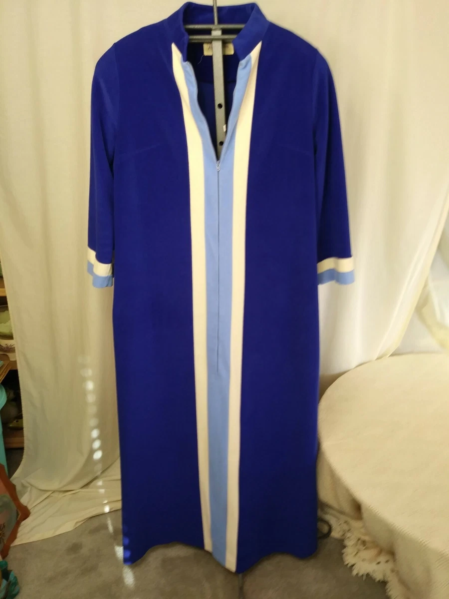 VINTAGE WOMEN'S VANITY FAIR ROBE HOUSECOAT SIZE 16 VELOUR BLUE STRIPE 1/2  ZIP | eBay