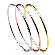 925 Sterling Silver 2MM 3 Colors Round Circle Bangle Bracelet for Women Girls