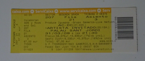 AC/DC Unused complete ticket stub Barcelona Palau Sant Jordi Spain 31 ...