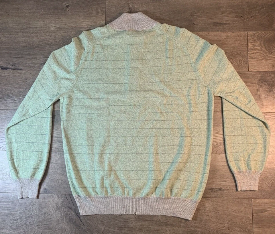 Suéter listrado Brunello Cucinelli cashmere masculino tamanho 56 XL verde/cinza - Imagem 2 de 4