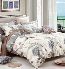 Daisy Floral Comforter Set: 1 Comforter + 2 Pillow Shams 100% Cotton Shell