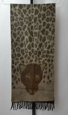 CASHCRYL 100% Acrylic Very Soft Scarf  Big Cat Print Face Made in France 13 x 29