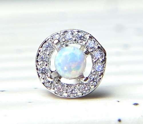 1pc CZ Gem Circle w/ Opal Dome Center L-Bend 20g Nose Stud Screw Ring - Picture 5 of 7
