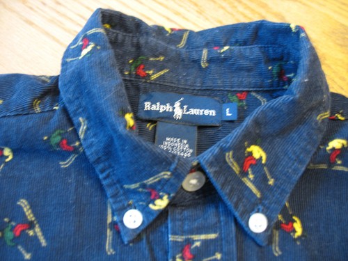 VTG Polo Ralph Lauren Shirt Youth L (Mens XS) Lowell Sport Skiers Navy Corduroy - Picture 4 of 10