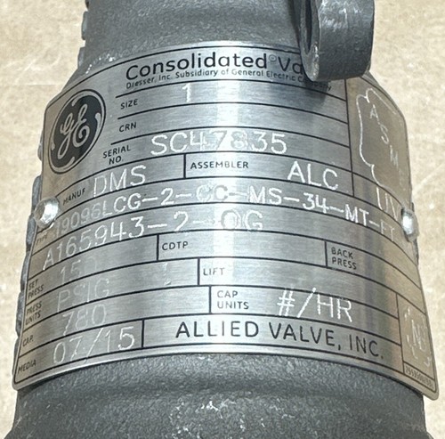 NEW SURPLUS- GE Consolidated Valve 19096LCG-2-CC-MS-34-MT-FT-SS 1” Relief Valve - Picture 2 of 6