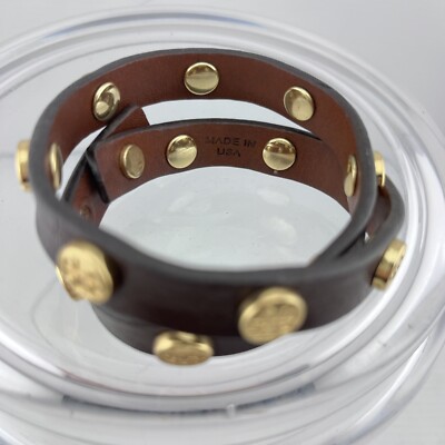 Tory Burch Unisex Leather Double Wrap Logo Stud Adjustable