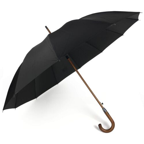 Eleganter Automatik Regenschirm Stockschirm Schirm Stock mit Holzgriff schwarz - Photo 1/7