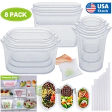 8 Packs Reusable Silicone Food Storage Bag Lock Top Leakproof Container w/Zipper